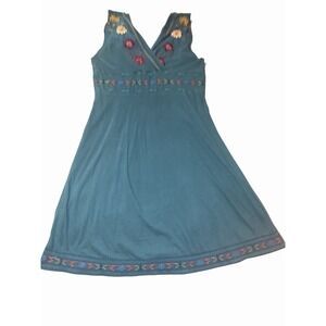 Johnny was Teal Sundress Embroidery Halter Top Size Small/Medium Travel Boho